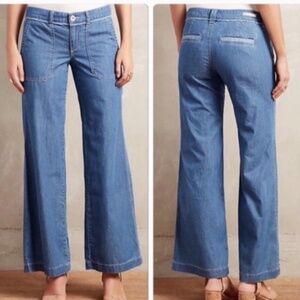 Pilcro and the Letterpress Wide Leg Chambray Denim Pants sz 10